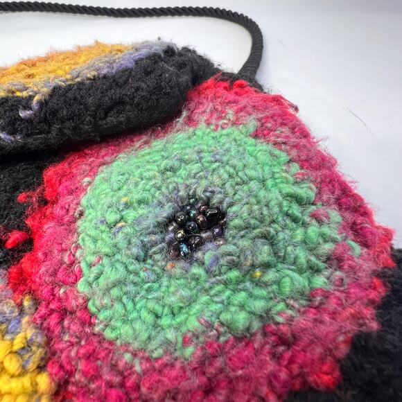 Vintage Handmade Punch Needle Purse – Beaded Shoulder Bag – 1970s Boho Clutch - Picture 9 of 9